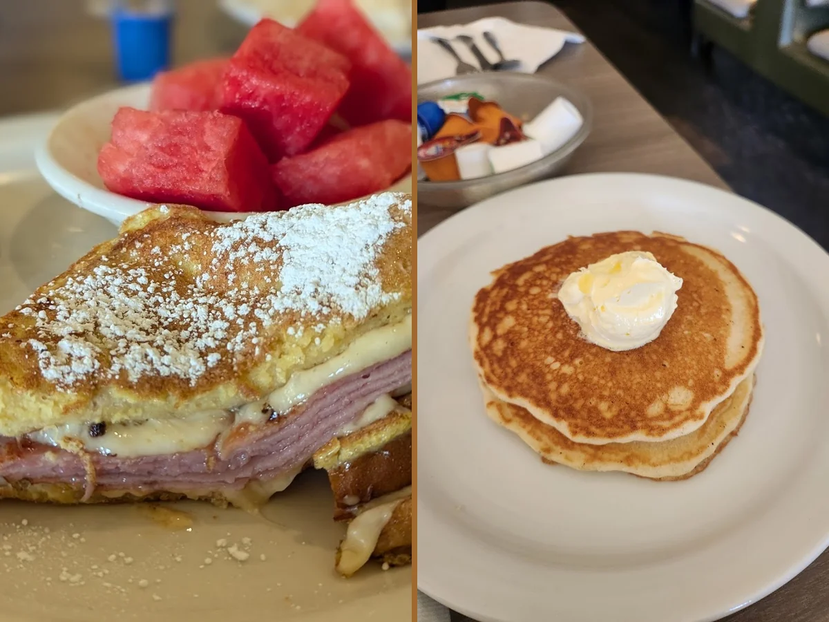 Cozy diner tables with classic breakfast plates.