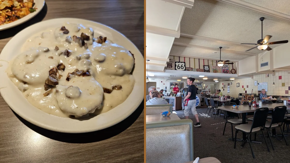 Bright breakfast spot with simple table service.