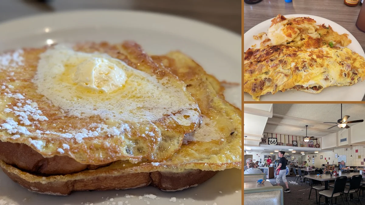 Bright breakfast spot with simple table service.